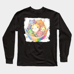 Cute Crayon Cat - Colorful Cat Kitten Lover Long Sleeve T-Shirt